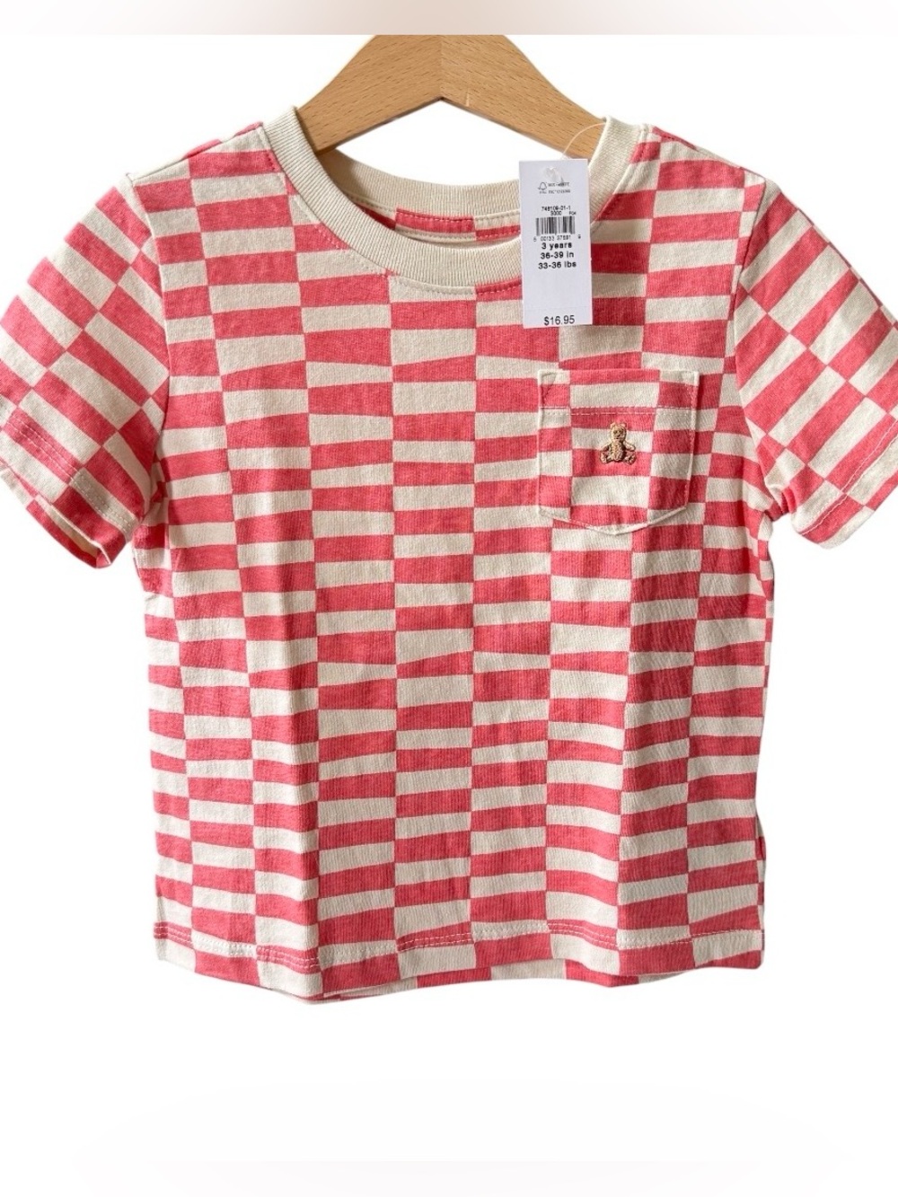 NWT Gap checkered tee-3 year bear embroidery